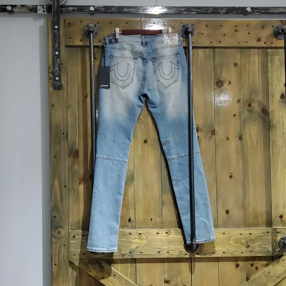 NEW TRUE RELIGION Rocco Moto Relaxed Skinny DENIM JEANS WAIST 28 INSEAM